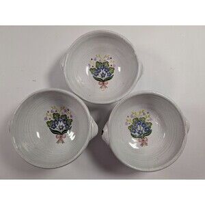 Set 3 Vintage MM Portugal Redware Art Pottery Soup Bowls Hand Painted 6"